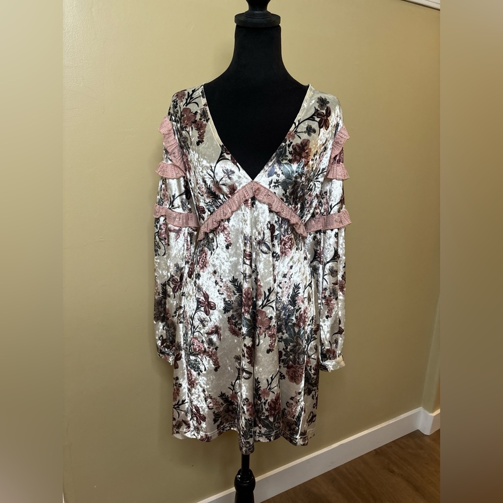 Floral Velvet Dress with Pink Accents